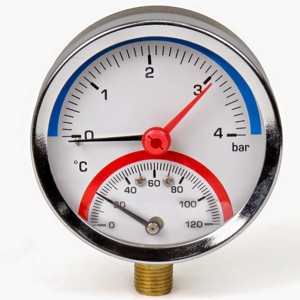 Термоманометр вертикальный  80мм 1/2- 10 бар (0-120C) Millennium